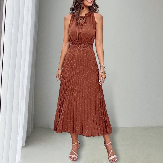 Dámské boho midi šaty Letní V výstřih Ramínka na zavazování Bez rukávů Plisované Rozšířené šaty Ležérní Vzdušné