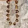 Leopard Print Heart-shaped Simulation Pearl Beaded Necklace Collarbone Chain Choker Accessories