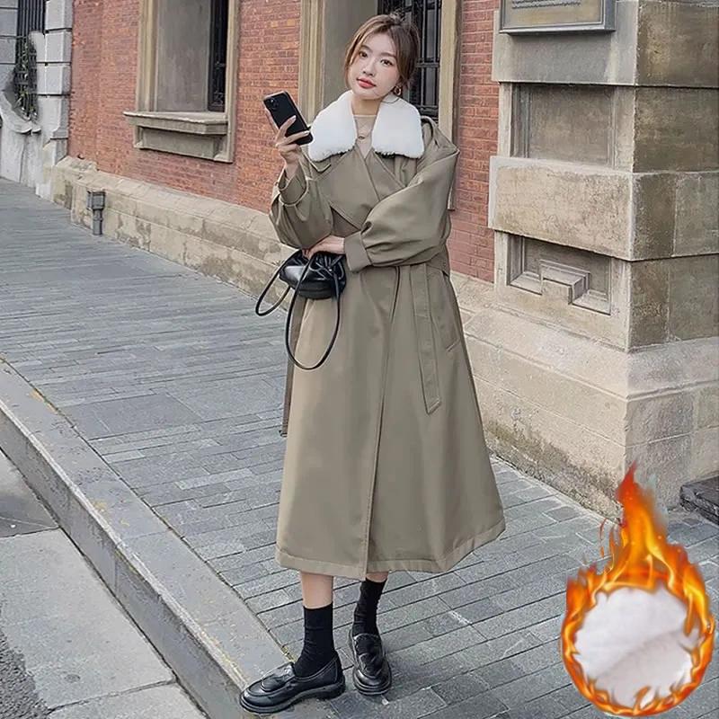 Plus Velvet Thick Windbreaker-style Jacket Women's Long Winter Cotton-padded Jacket Cotton-padded Jacket Trend