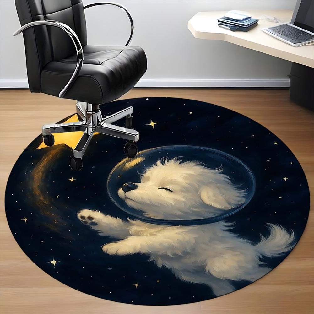1pc Space Pup Office Round Area Rug, Indoor Mat Suitable ForOffice, Under Office Chairs Bedroom Living Room Home Decor T182
