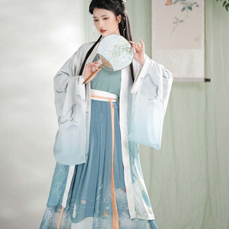 Hanfu ve stylu čínské dynastie Wei a Jin pro muže a ženy Jednodílný perforovaný sukně s límečkem a pasem