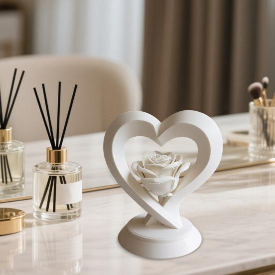 Rose Heart Figurine, 3D Printed Heart Sculpture, Romantic Decorative Ornament for Table, Shelf Centerpiece