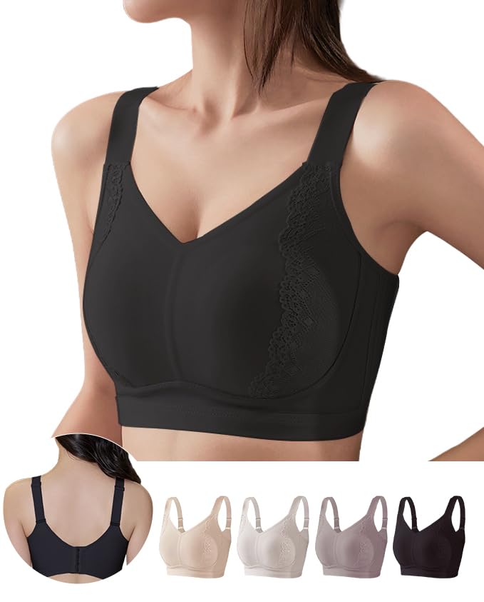 

Bra that makes your breasts look smaller rabbit ear bra with high armpit reduces no night sports large size for women [veimia] [Improved cup] No-wire чорний