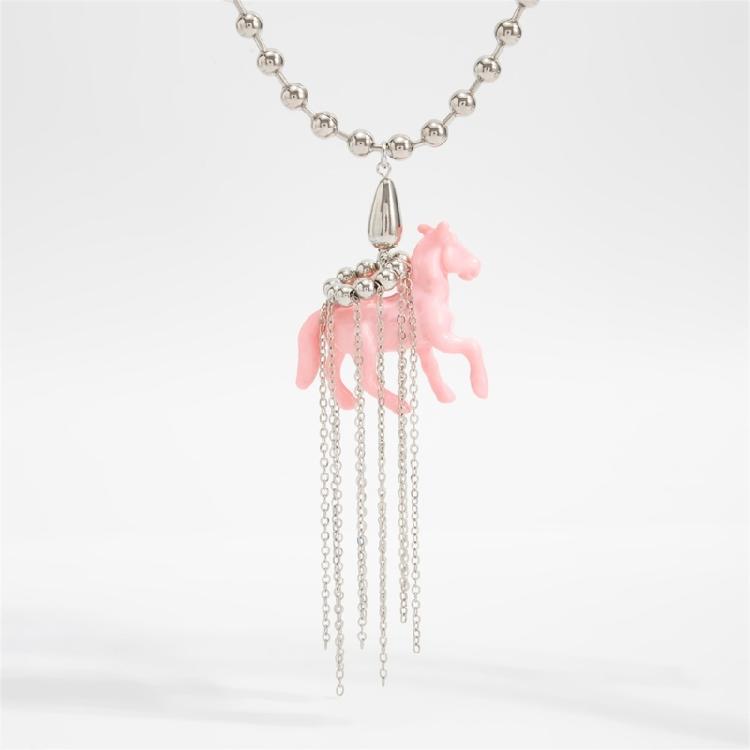 Lovely Horse Design Necklace Pendant Sweater Chain With Soft Tassels Adjustable 61+7cm Chain For Women