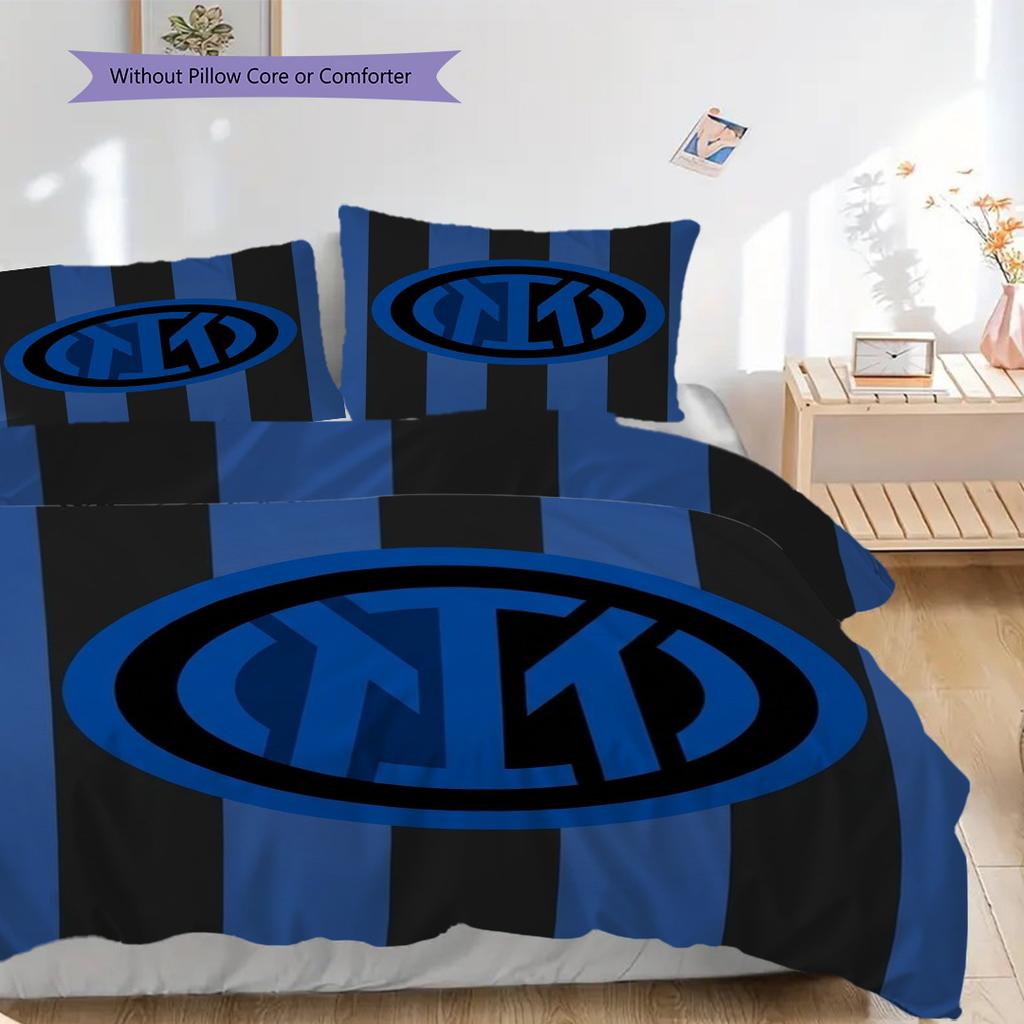 Inter Milan Emblema a Strisce Set da Tre Pezzi (1 * copripiumino + 2 * federa, senza nucleo) Regalo di compleanno di Natale Copripiumino e federa