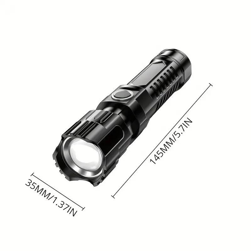 1/2/3Pcs Bright Portable Zoom LED Flashlight Built-in Battery USB-C Rechargeable Emergency Torch Outdoor 3 Lighting Modes