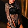 Rave Club Bodysuits Erotic Lingerie Women Underwear Fashion Long Sleeved Lingerie Mini Nightgown Fishnet Clothes Party Lenceria