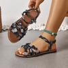 Fashion Fashion Plus Size Sandals Summer New Round Toe Open Toe Fabric Cross Strap Soft Sole Non-Slip Wear-Resistant Flats