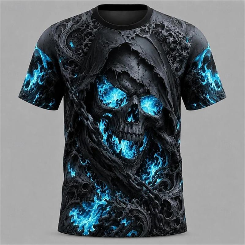 Men's Halloween Horror-Themed 3D-Printed T-Shirt Summer Round-Neck Breathable Trendy Cool Street-Style Halloween Party T-shirts