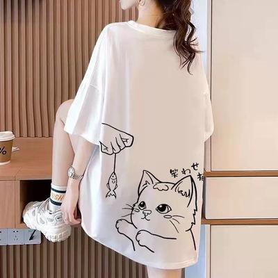 T-shirt in puro cotone da donna, estate, stampa di cartoni animati carini, hip hop, streetwear, casual, t-shirt da donna, harajuku, oversize, manica corta, bianco, Y2k
