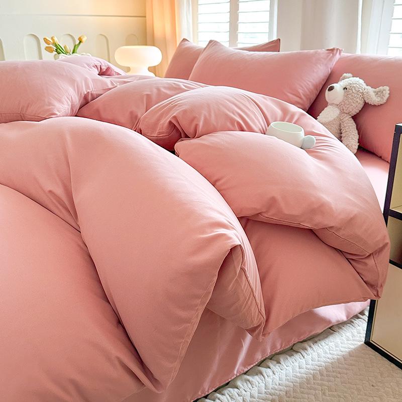 Solid Color Sanded Bedding Set: Four-Piece Set with Quilt Cover and Washed Spring Sheets.