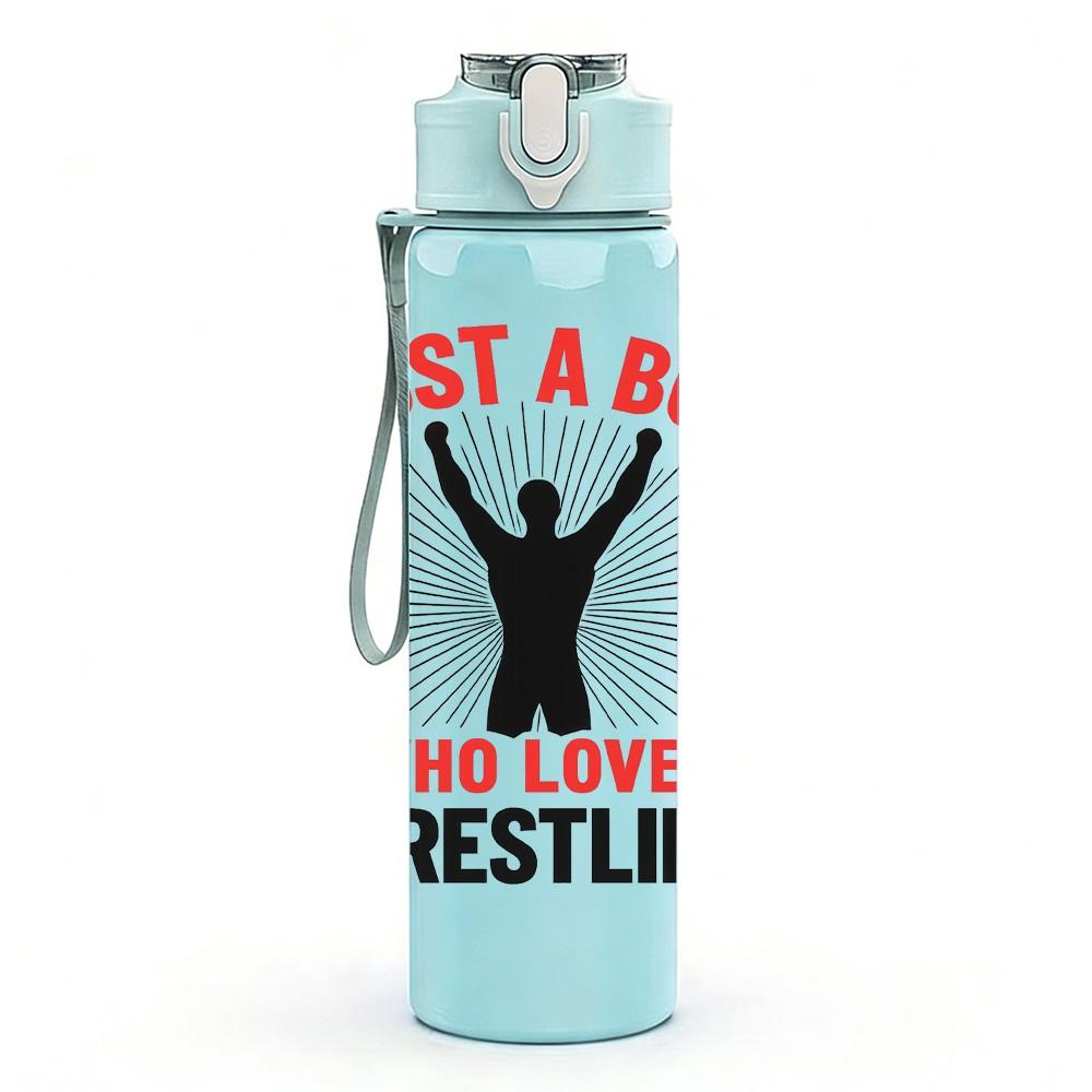 1PC Just A Boy Who Loves Wrestling Silhouette 750ml Color Plastic Sports Water Bottle Leakproof Flip Straw Lid Suitable for Sports Office Home Use