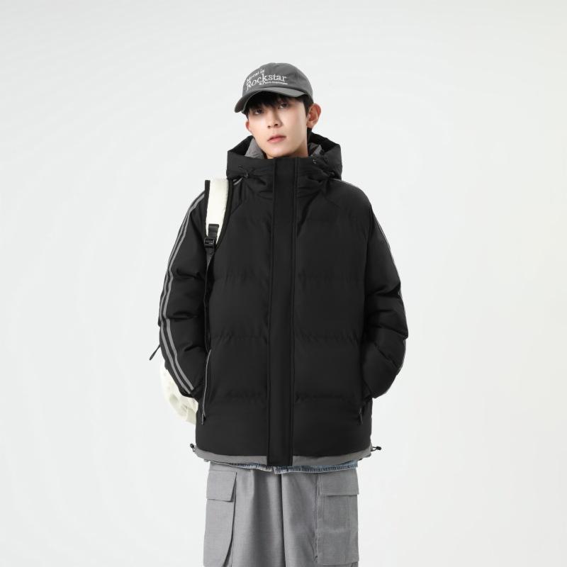 Cotton Clothing Men's Winter Large Size Hooded Stripe Loose Thickened Cotton Jacket Warm and Casual Cotton Jacket