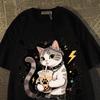 T-shirtand Womens Summer New Drag Cool Kitten Print T-shirt American Student Short-sleeved Top Trendy