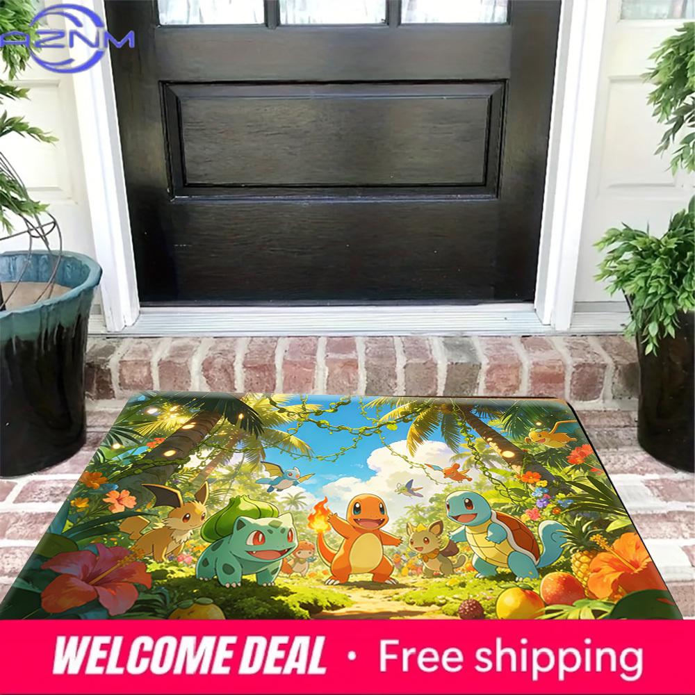 Pokemon Tropical Adventure Print Doormat Anti-slip Absorbent Floor Mat for Home Entrance Bedroom Living Room Decor