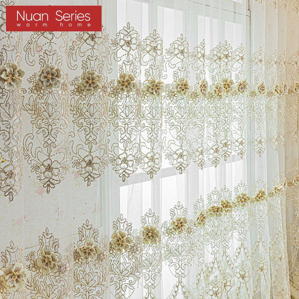 1PC Nuan Series European Style Luxury Three-dimensional Embroidery Transparent Sheer Curtain for Living Room Bedroom Window Decoration Home Decor