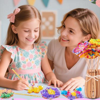 1 Conjunto Poke Art Kit Buquê de Flores com Vaso de Madeira Borboleta Flor Feita à Mão Brinquedo para Fazer Flores Crianças Pequenas Buquê Floral Artesanato Atividades Brinquedo