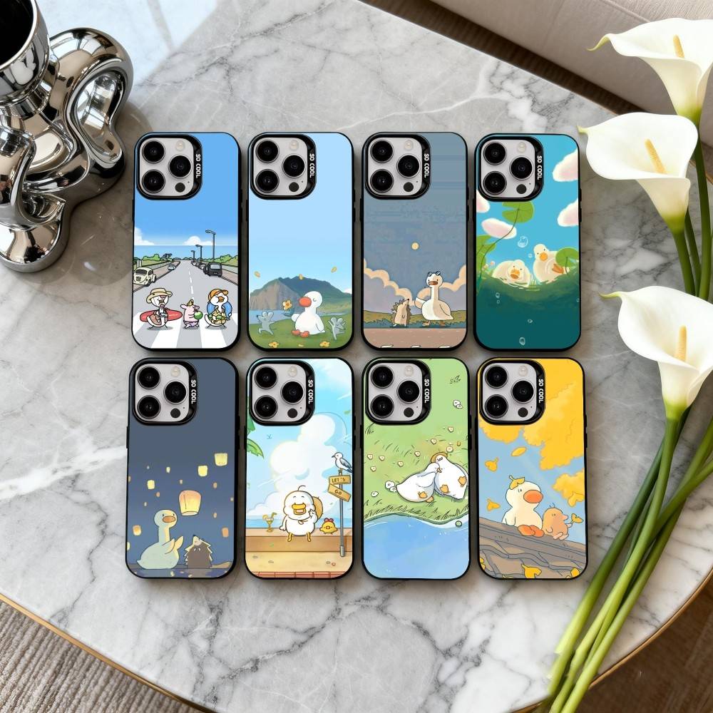 Cute D-Doubao D-Duck Phone Case For iPhone17,16,15,14,13,12,11 Plus,Pro Max Black Candy silver phone case
