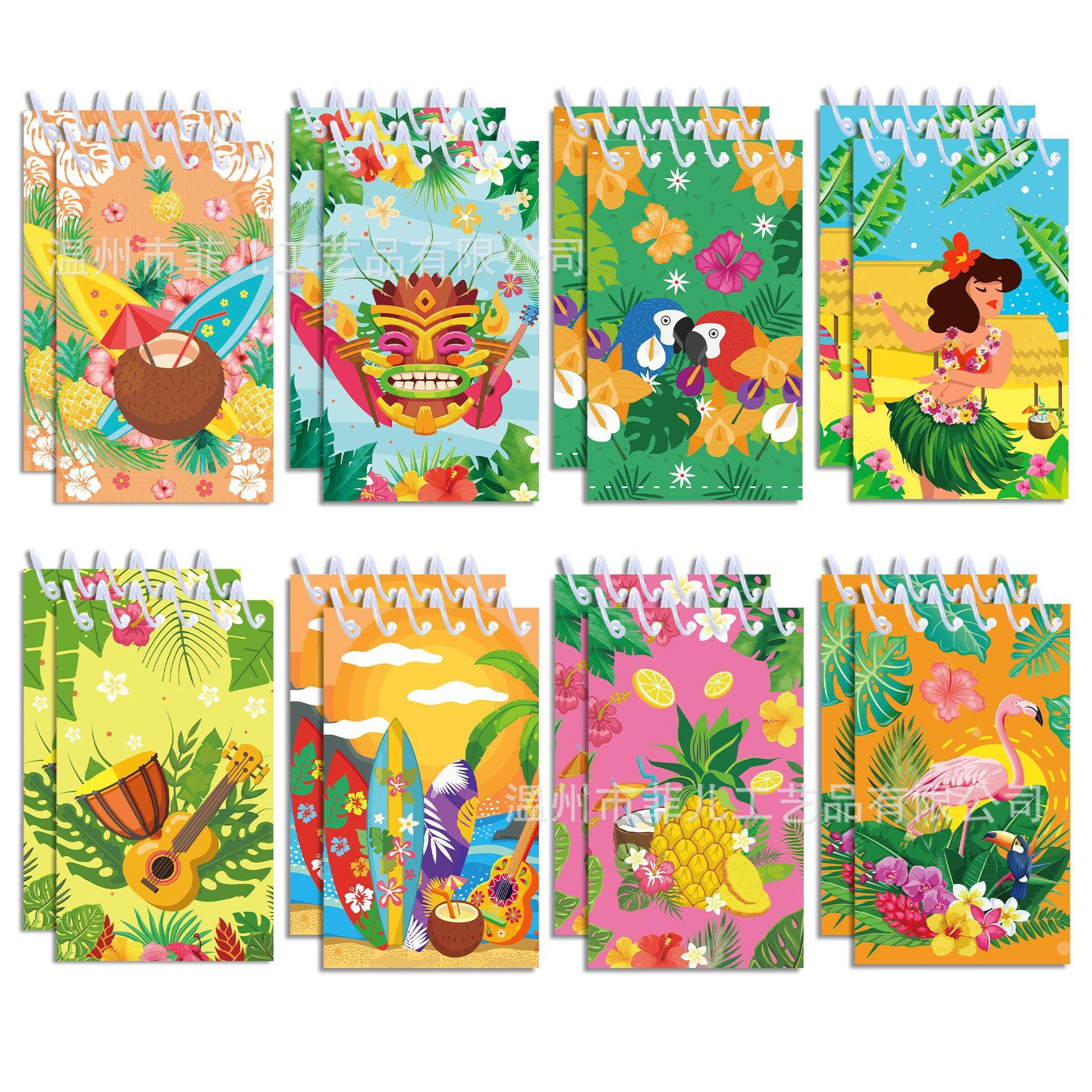 

8pcs Portable Spiral Notepad Hawaiian Themed Tropical Mini Notebook Beach Theme Pocket Notepad Miniature Note Book Stationery