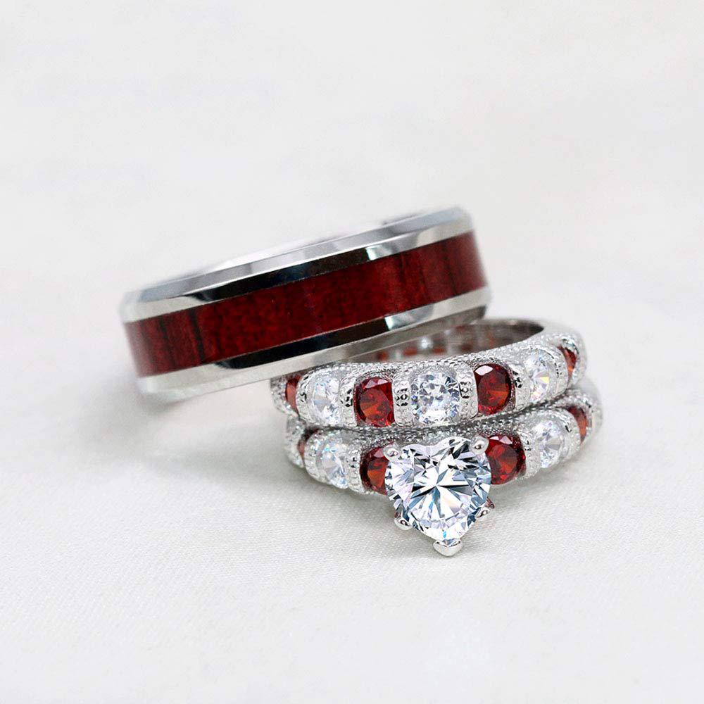 Inele de Cuplu Exquisite Romantice Femei Inele Inimă Zircon Set Inel de Logodnă Trendy din Oțel Inoxidabil pentru Bărbați Bijuterii de Modă Cadouri