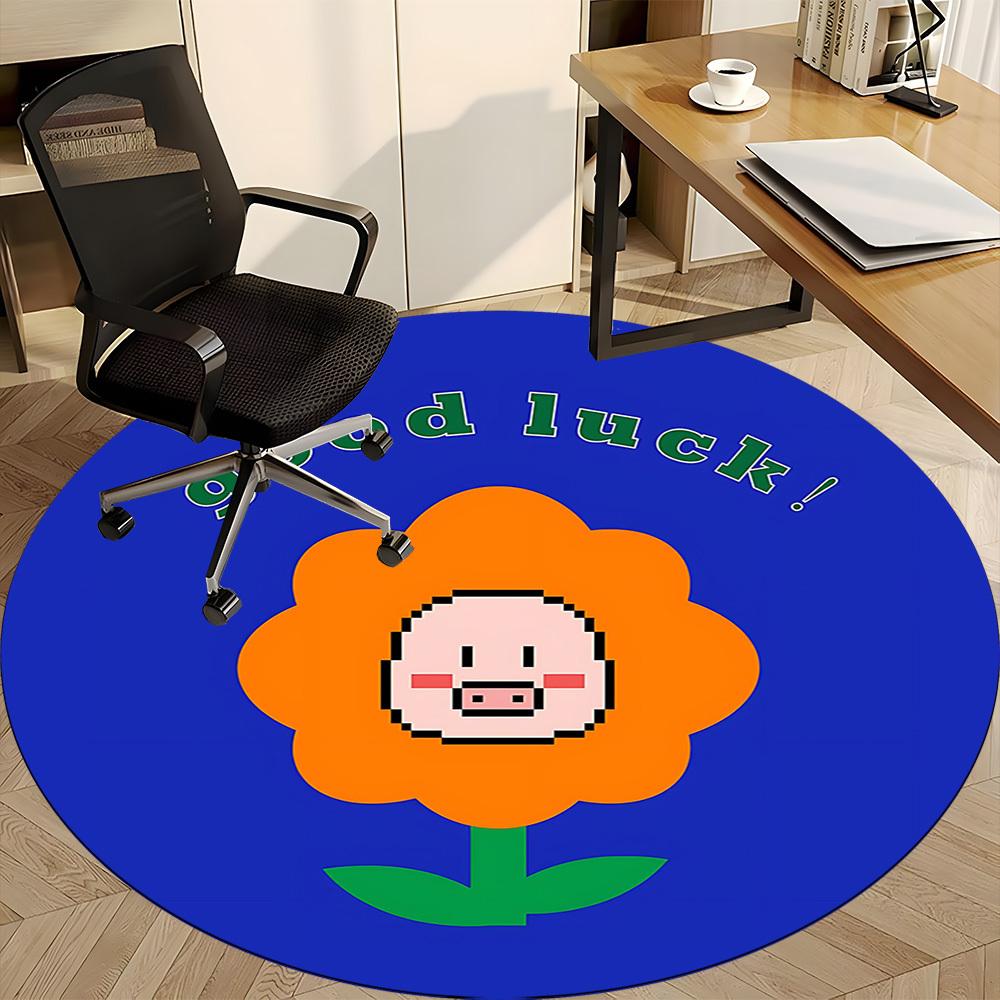 1pc Flower Pig Office Round Area Rug, Indoor Mat Suitable For Office, Under Office Chairs Bedroom Living Room Home Decor, Room Deco