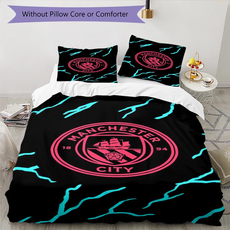 City Football Club Printed Pattern Duvet Cover Set – Includes 1 Duvet Cover and 2 Matching Pillowcases Bedroom Decor Christmas Gifts