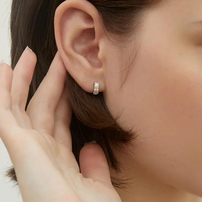 _Silver 925 Triple Square Stone One-Touch Earrings LSE87
