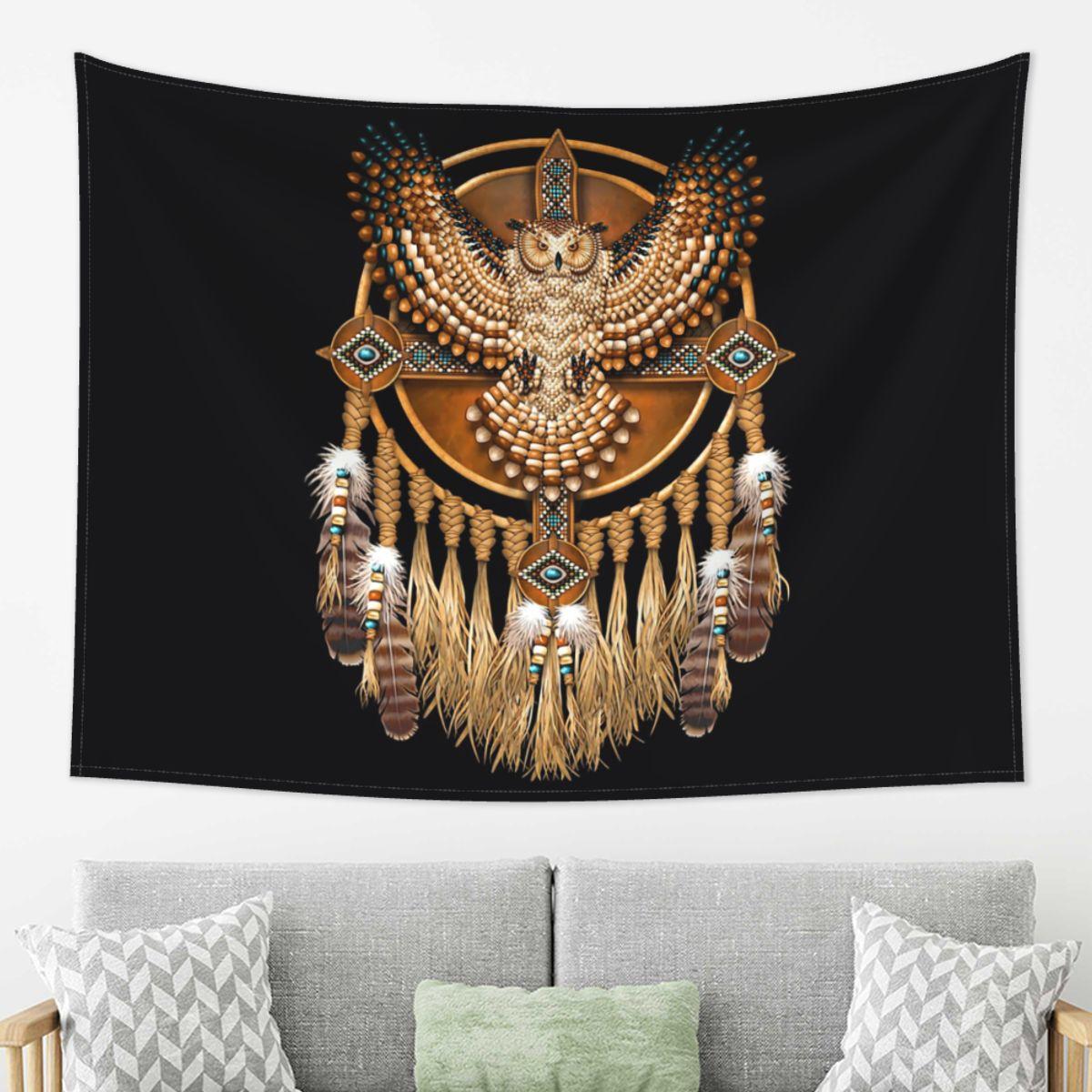 

Native Mandala Owl American Tapestry Decoration Art Aesthetic Tapestries for Living Room Bedroom Home Wall Cloth Wall Hanging 74x94cm(29x37in)
