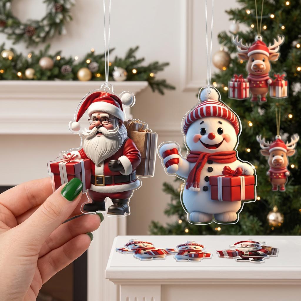 Christmas Tree Hanging Ornaments Acrylic Snowman Santa Elk Pendant Xmas Home Party Decor Holiday Gift Decoration Supplies