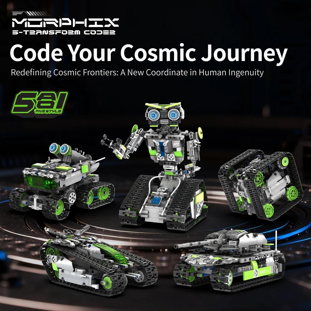 5-in-1 Space Robot Building Blocks Remote Control Programmable APP Control Engineering Vehicle Tank Model STEM Toys Gift for Kid