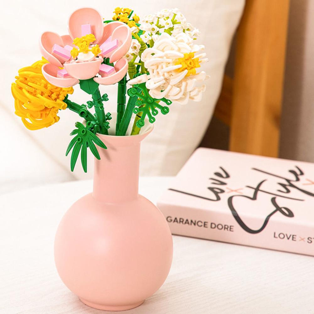 Flower Bouquet 3D Model Toy Mini Build Blocks for Girl Plant Potted Assemble Brick Decoration Holiday Girlfriend Gift