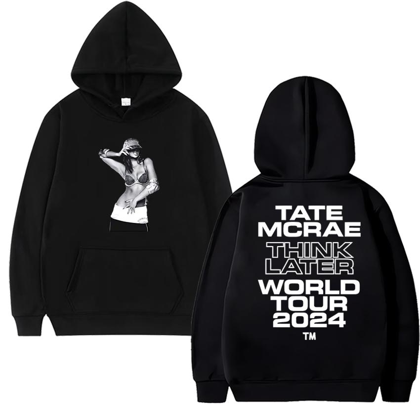 Hot Singer Tate Mcrae The Think Later World Tour Double Sided printed Sweatshirt Men women vintage pullover Unisex Fleece Hoodie