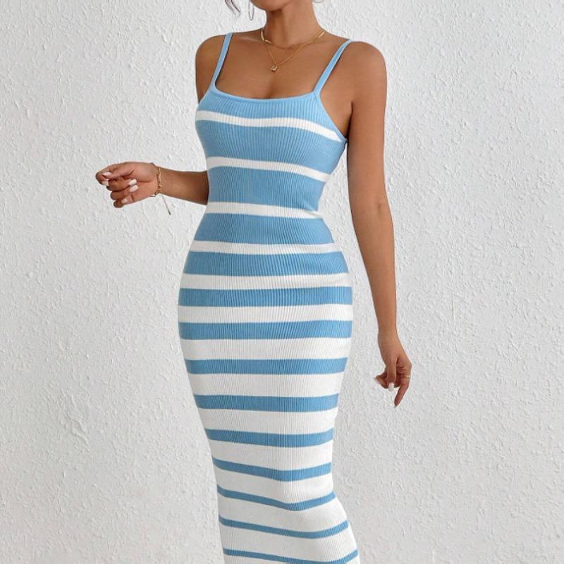 Women's Sexy Hot Girl Striped Suspender Dress with Wrapped Buttocks Long for Women Casual Dresses