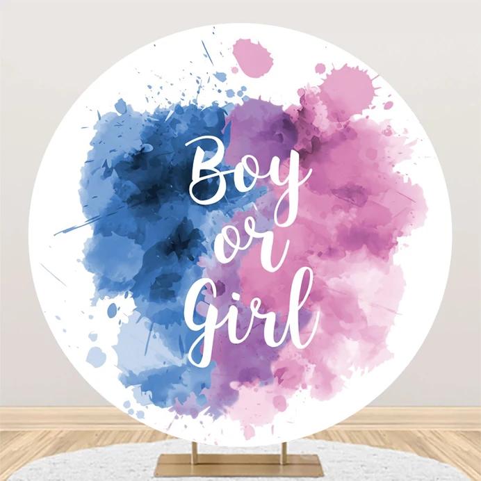 

1PCS Round Gender Reveal Backdrop Cover for Photography Boy Or Girl Baby Shower Photographic Background He Or She Party Decor 100CM