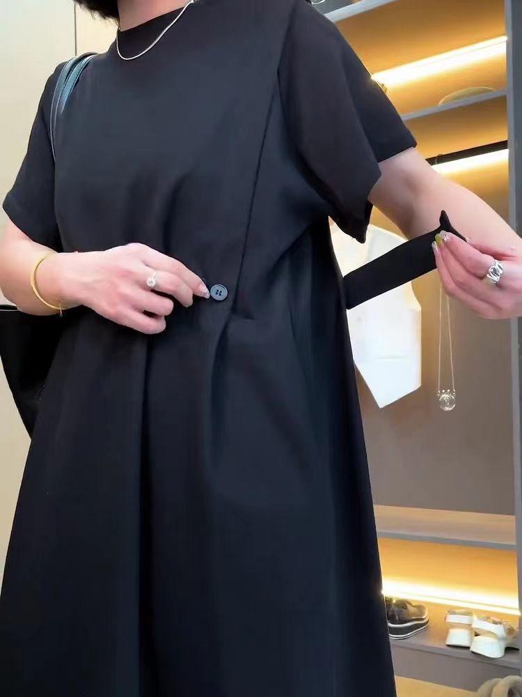 Women's Plus Size Korean Style Summer Casual Dress - Loose, Slimming, Short Sleeve