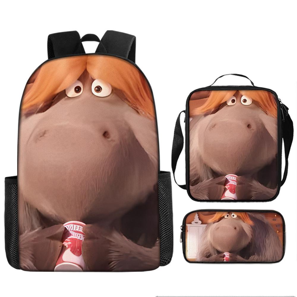 Green Hair Monster Grinch School Bag Campus 12345th and 6th Grade Backpack Lightweight Weight Loss Computer Bag Three-piece Set