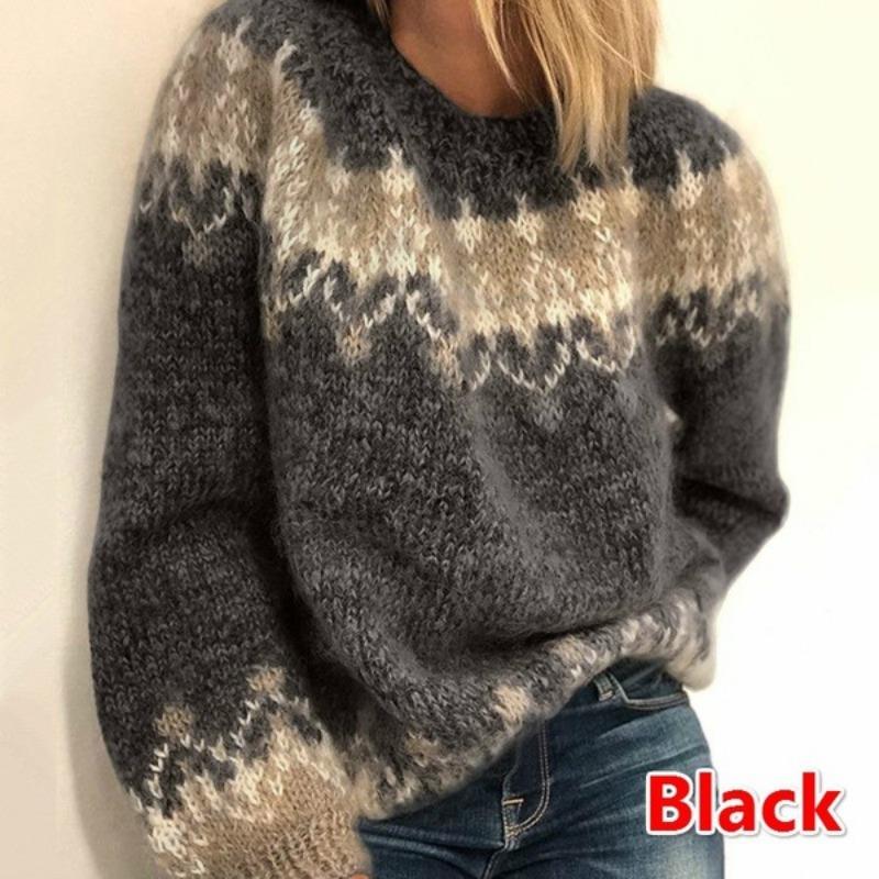 Women S Casual Loose Knit Jacquard Pullover Sweater