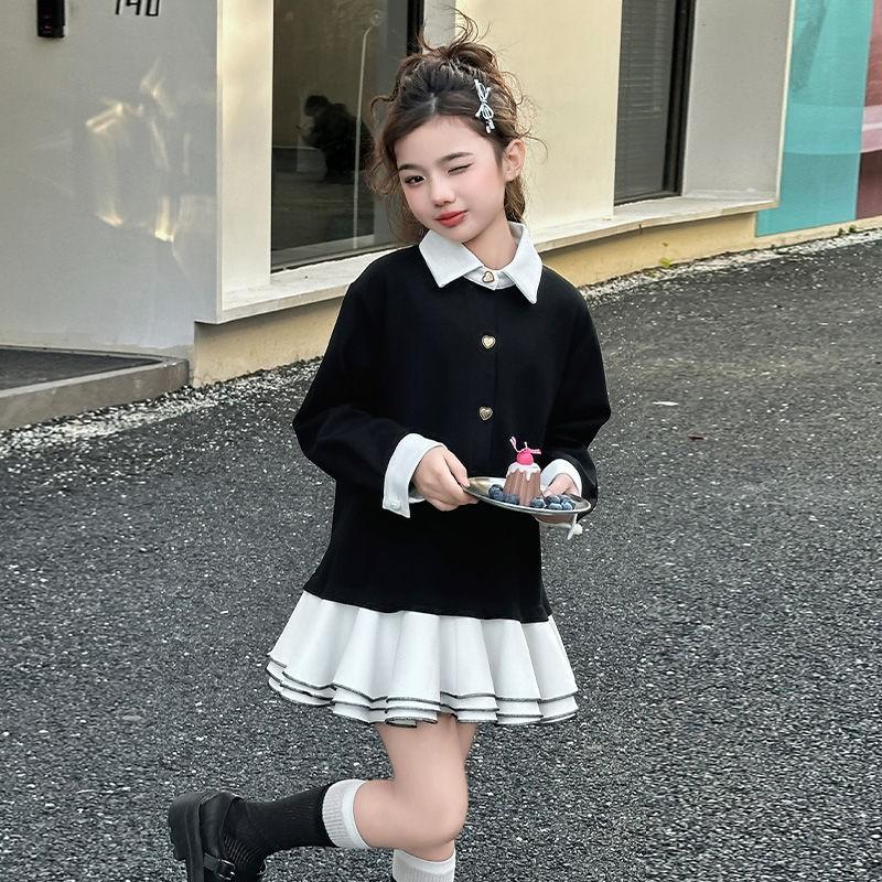 Girls Dresses Kids Long Sleeve Turn-down Collar Princess Dress Fashion Casual