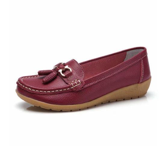 Spring Mother Shoes Single Shoes Hair Women Flat Bottom Women Doudou Flat Heel Leather Shoes Large Size Women'S Shoes