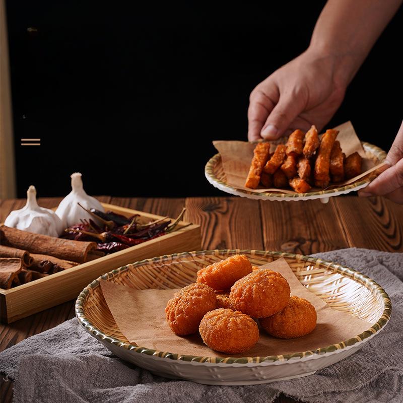 Imitation Bamboo Plate Personalized Creative Tableware  Long Plate Fried Food  Fried Skewer Dustpan Fruit Plate