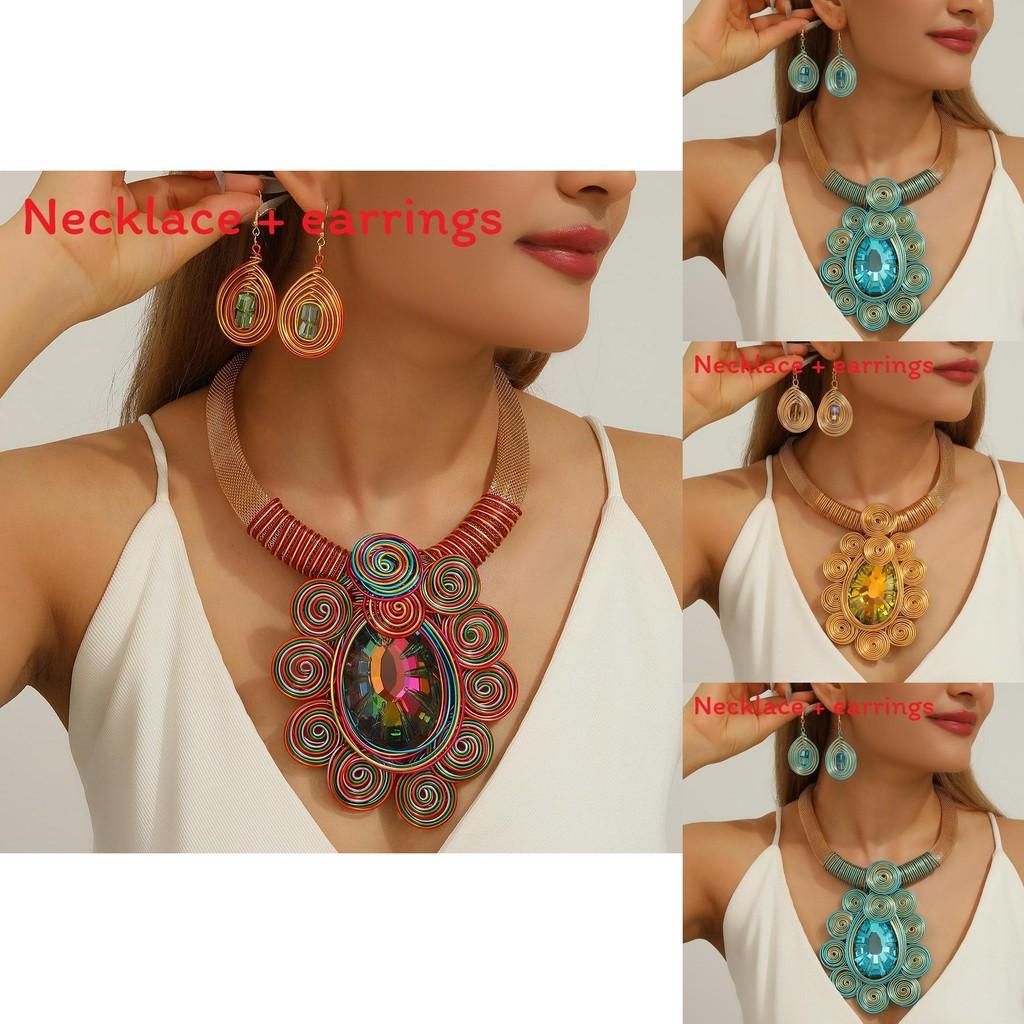 Personalized Jewelry Set With Mixed Material Crystal Drop Earrings And Statement Necklace For Teens