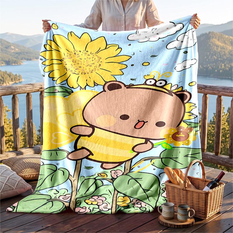 Warm Flannel Blanket Bubu Brownie Pattern, Lightweight Comfortable Throw Blanket for Bed Sofa Use