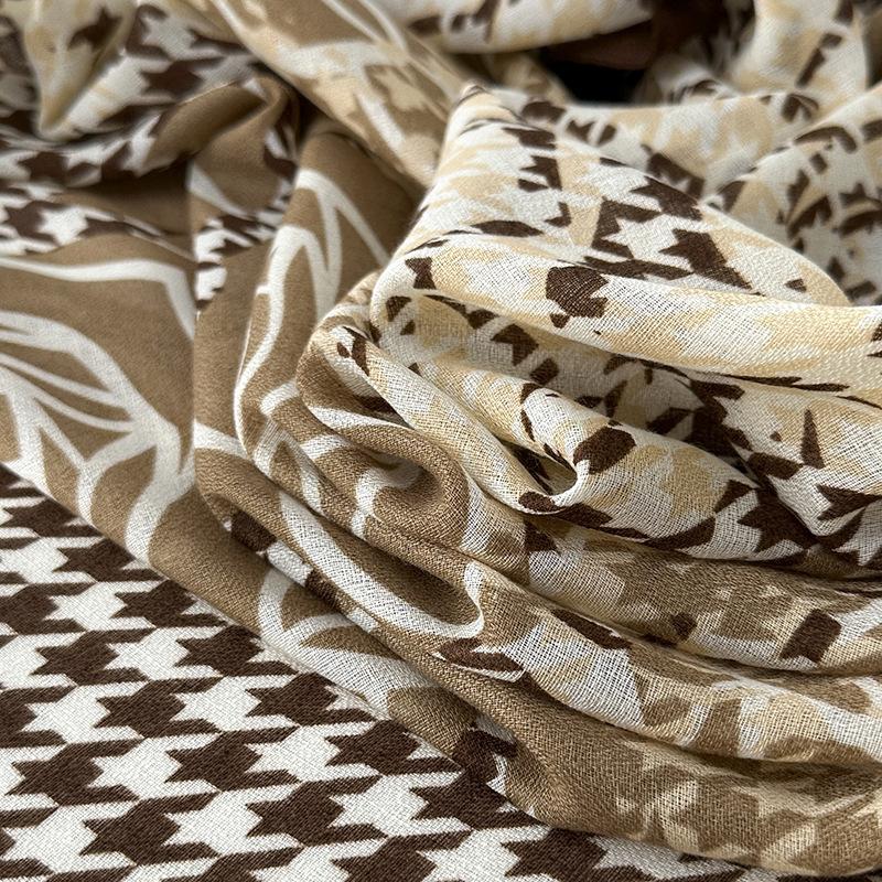 Fashion Creative Thousand Bird Grid Flower Print Scarf Autumn and Winter Women's Office Travel Photography Cotton and Linen Shawl Tide