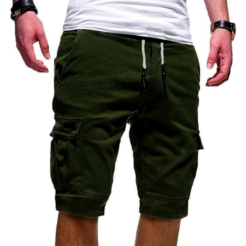 Herren Shorts Casual Einfarbig Elastische Taille Kordelzug Multi Pocket Design Outdoor Mittelhose Gerade Hose