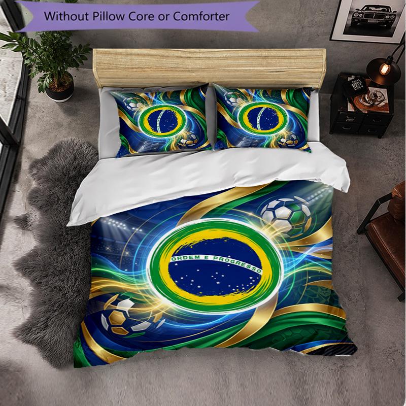 Brasilien Fußballmuster 3-teiliges Bettwäsche-Set Weiche Mikrofaser-Bettbezug mit Kissenbezügen für das Schlafzimmer
