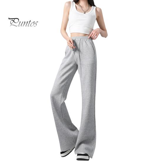 

Женские расклешенные брюки с эластичной высокой талией, регулируемые на шнурке, спортивные свободные брюки с карманами, повседневные однотонные повседневные брюки S светло-серый
