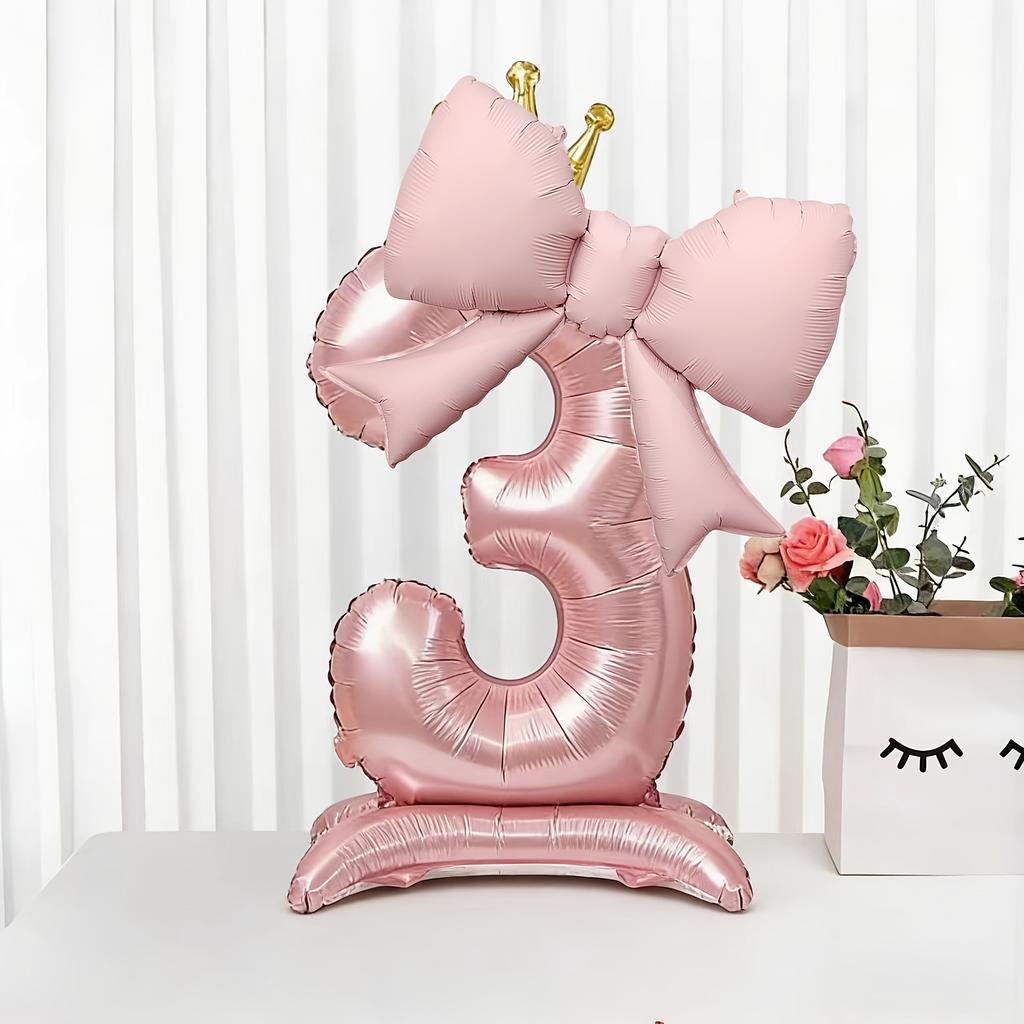 40inch Pink Crown Aluminum Foil Number 1st Balloon with Pink Bow Balloon for Birthday Party Decor Supplies Girls First Birthday