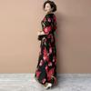 Summer Women's V-Neck Floral Casual Dress Ice Silk Linen High Elastic Long Dress A-Line Plus Size Dress