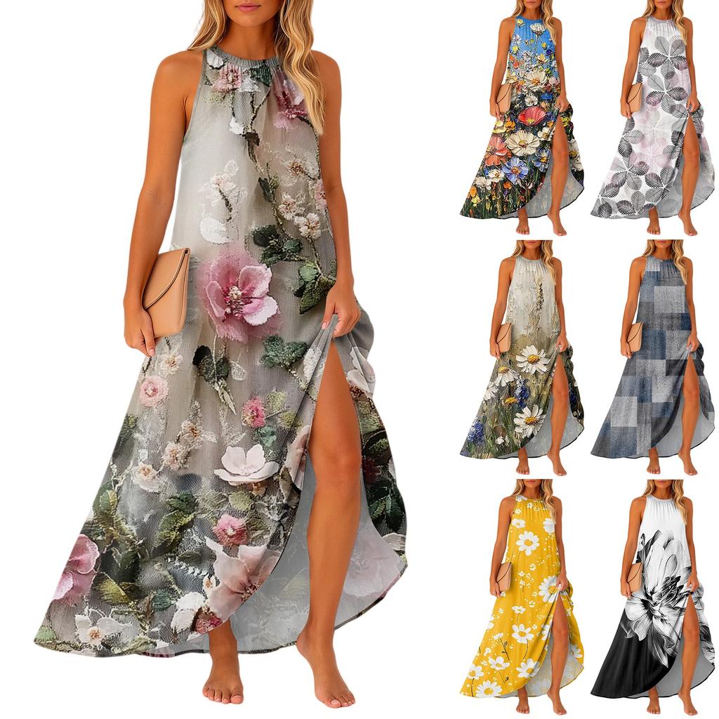 Women's Casual And Fashionable Round-neck Sleeveless Mid Length Dress