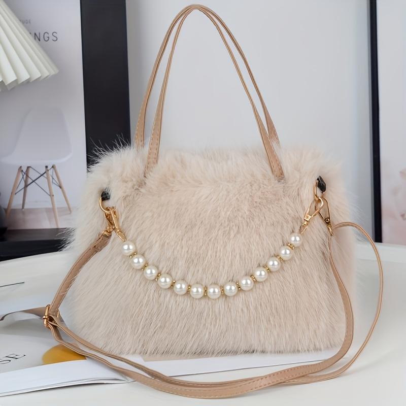 

Fashion Faux Fur Crossbody Bag Adorned with Smulation Pearls Women S Soft Plush Shoulder Bag Available In Deep Pink, White, And Black. хакі